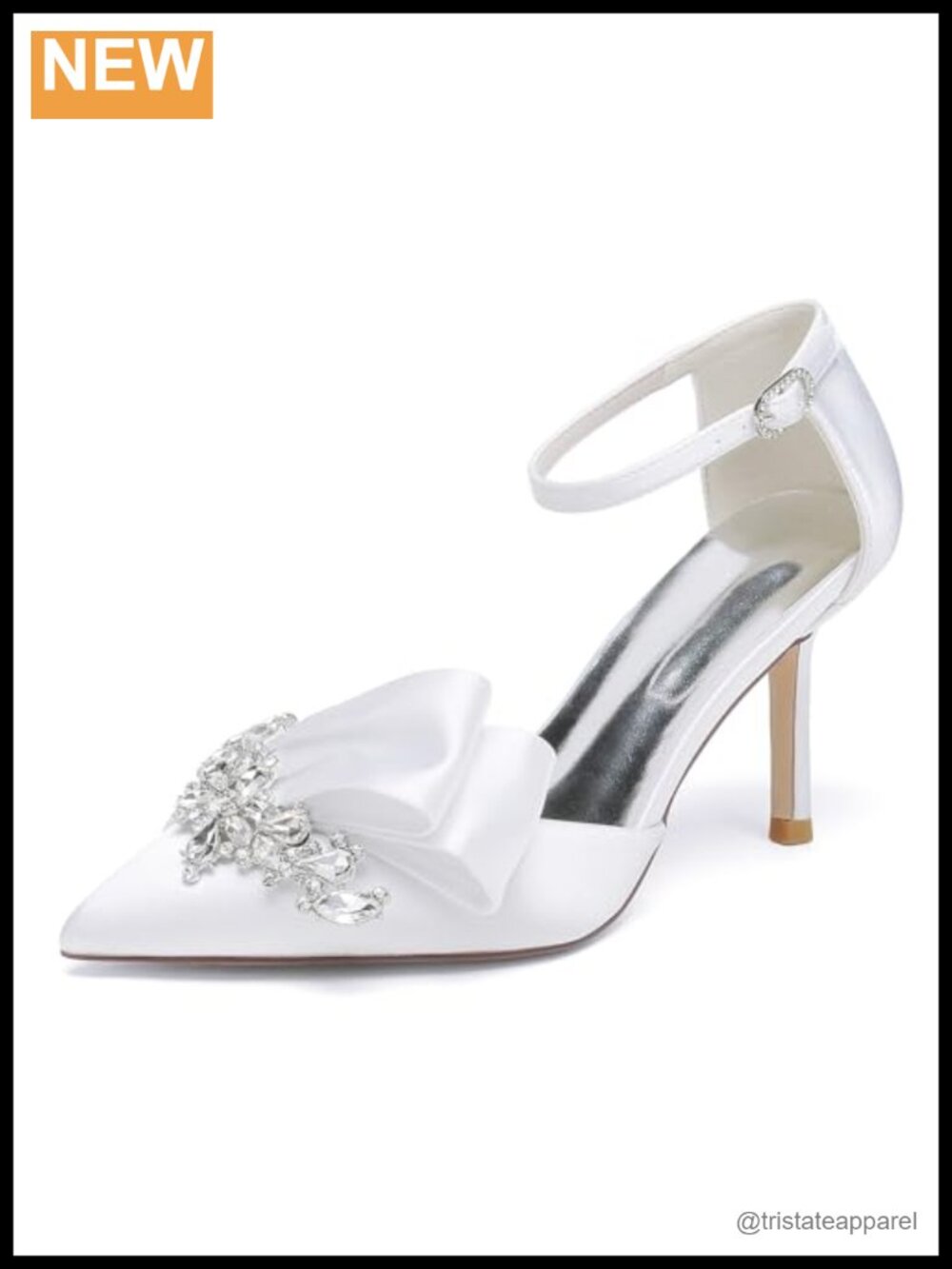 Satin Pointed Toe High Heels Ankle Strap Wedding Bridal Pumps